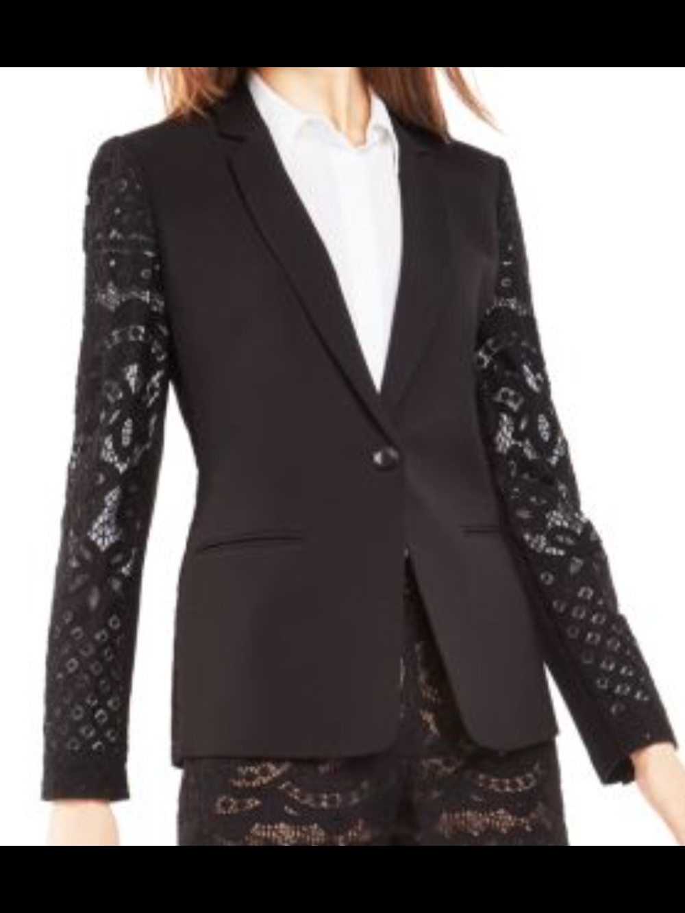 BCBGMAXAZRIA Keanu Black Lace Sleeve Blazer Jacket Single Button Black Sz Xs